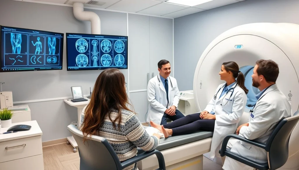 Healthcare professionals using quantum resonance magnetic analyzer with patients Healthcare professionals using quantum resonance magnetic analyzer with patients