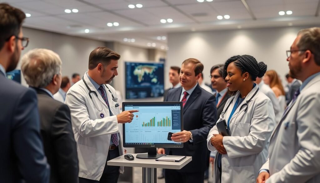 International healthcare professionals discussing Maikong quantum analyzer results