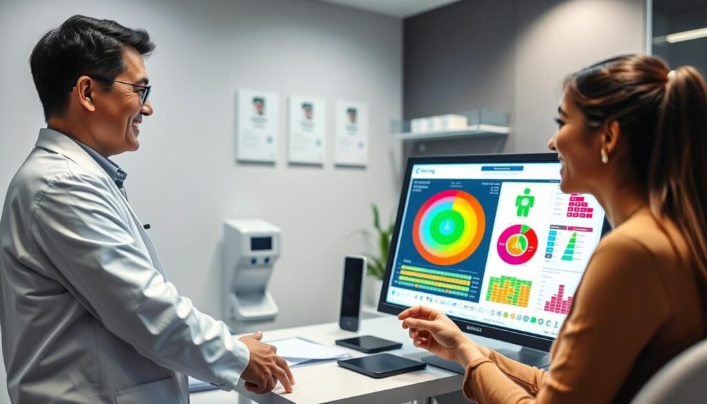 Maikong quantum analyzer being used in professional healthcare setting with satisfied client