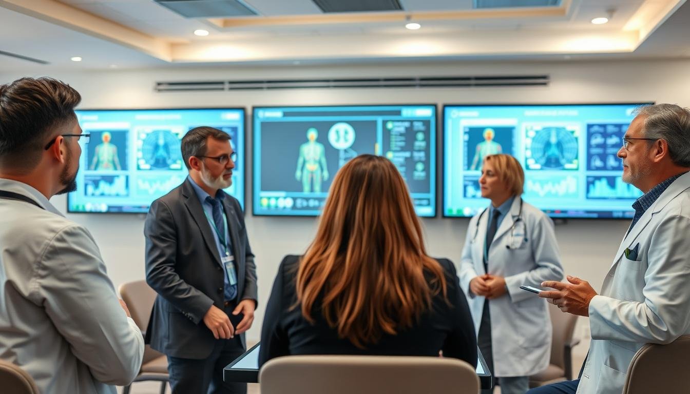 Medical experts reviewing Maikong quantum magnetic resonance body analyzer results