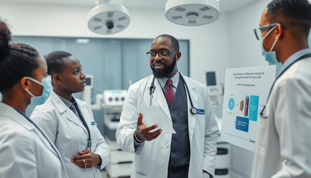 Nigerian healthcare professional consulting about Quantum Resonance Magnetic Analyzer Encryption Lock