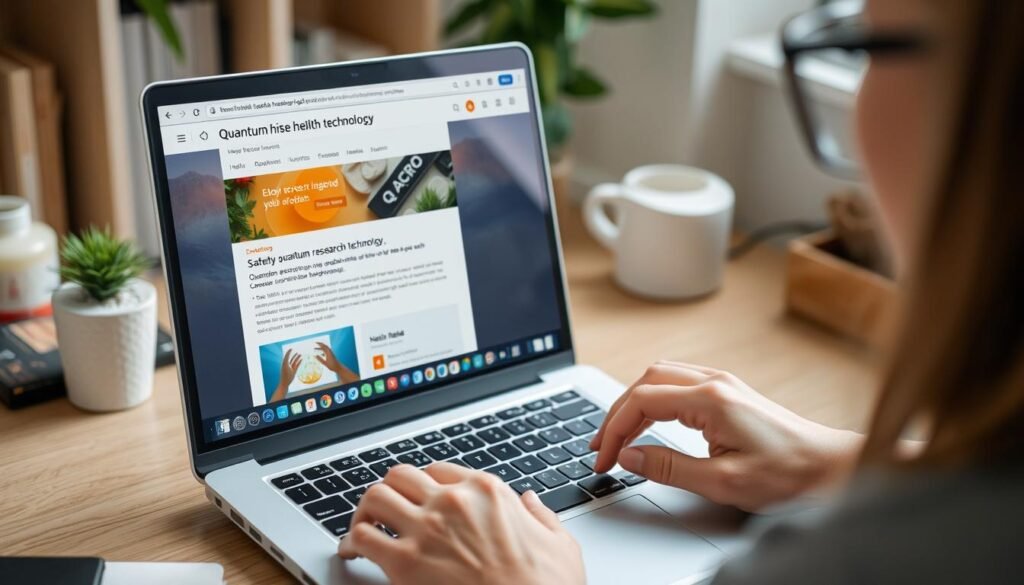 Person researching health technology safety on computer