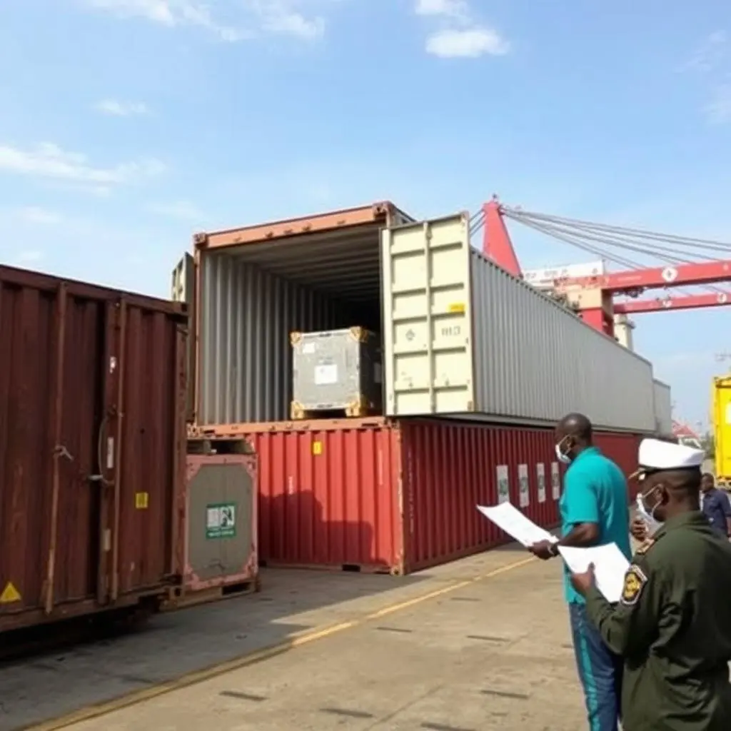 Shipping container with medical equipment arriving at Lagos port