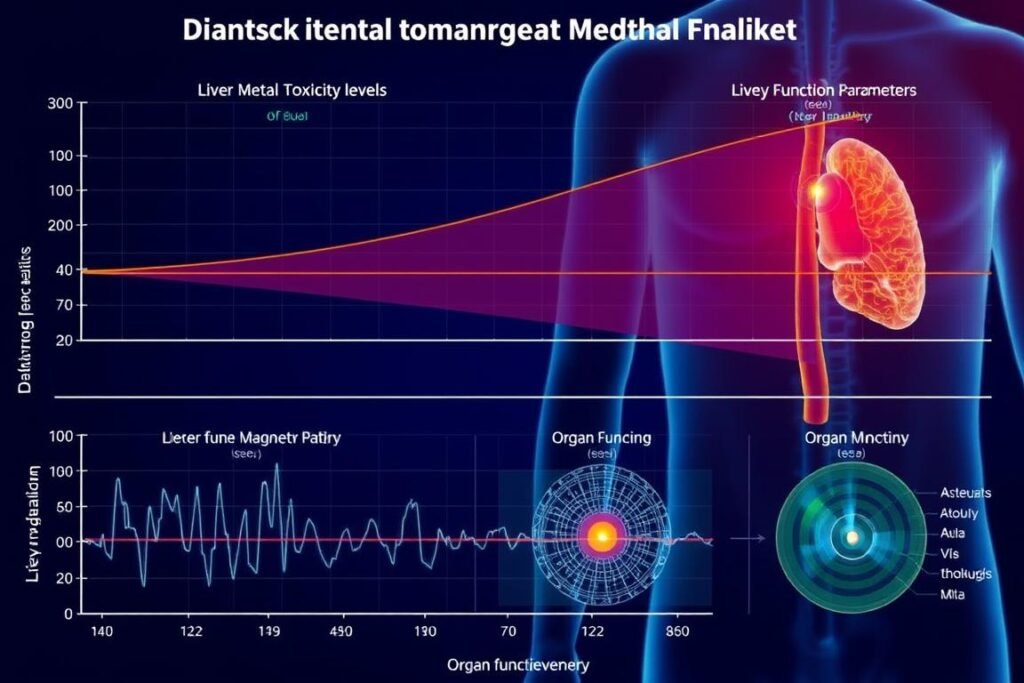 Toxicity management chart showing heavy metal levels and liver function