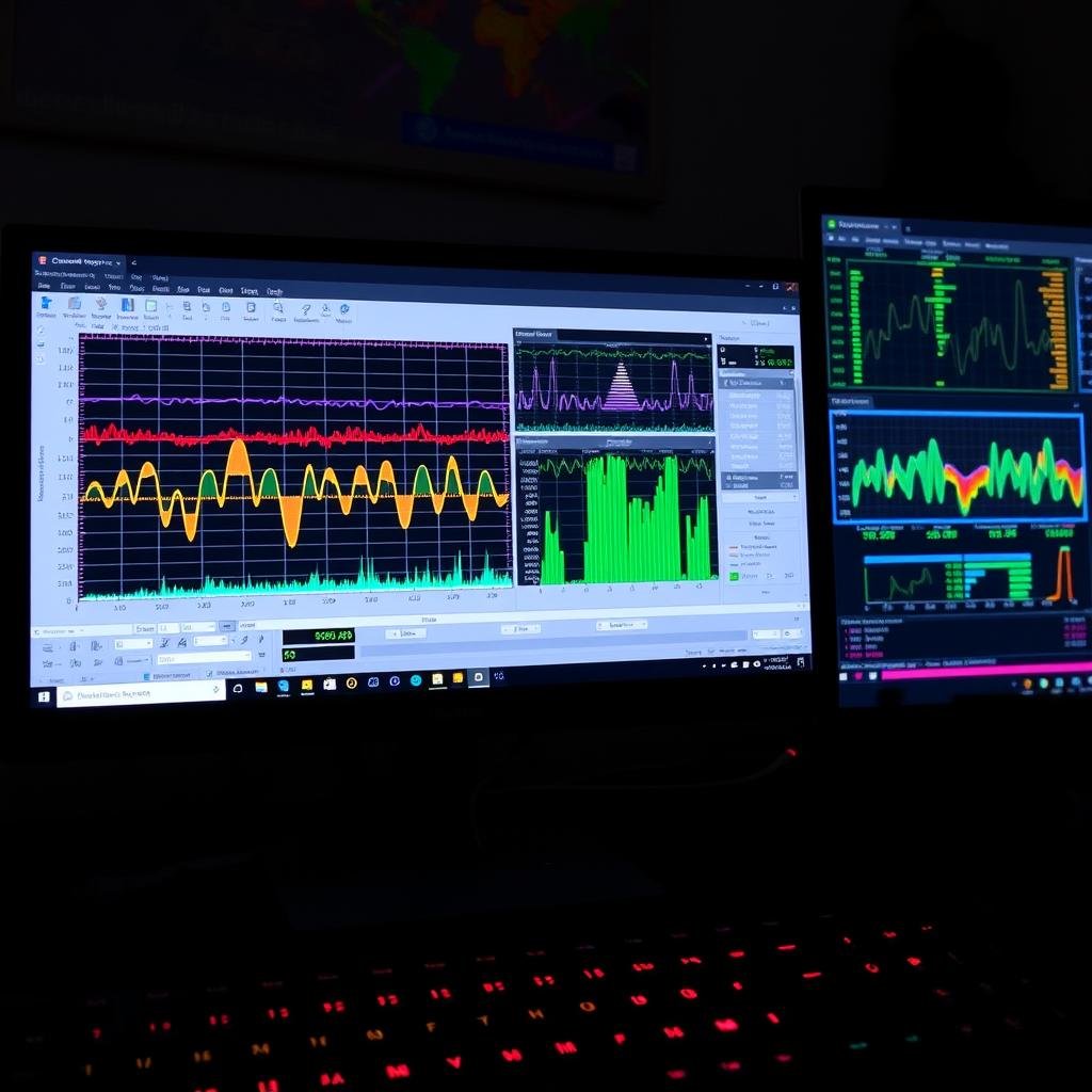 Computer screen showing quantum resonance data analysis in progress