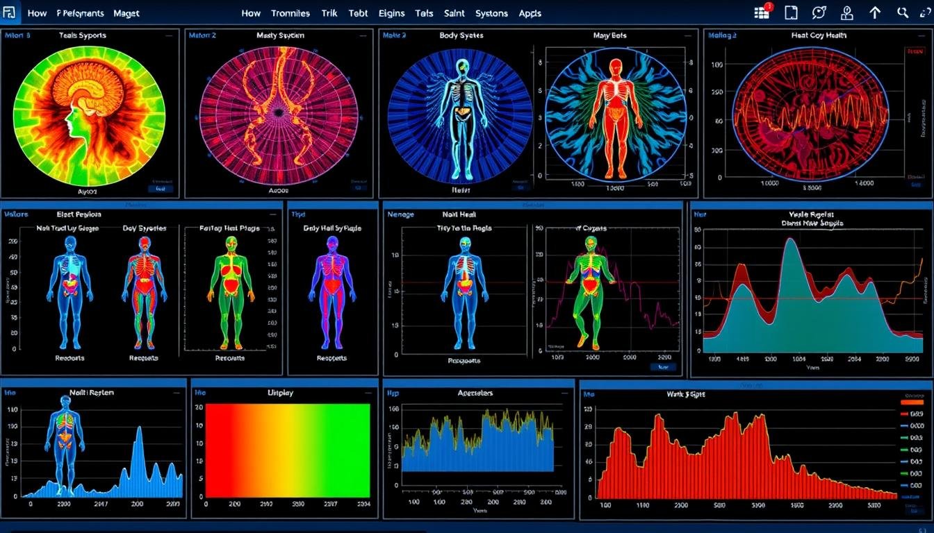Computer screen showing quantum resonance magnetic analyzer test results with multiple health reports