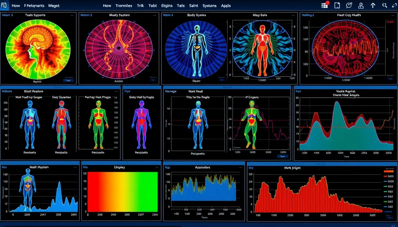 Computer screen showing quantum resonance magnetic analyzer test results with multiple health reports