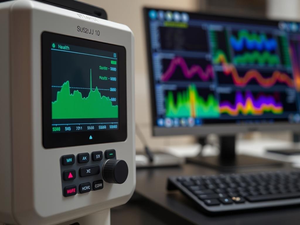 Detailed view of the S052J-10 quantum analyzer interface and reports