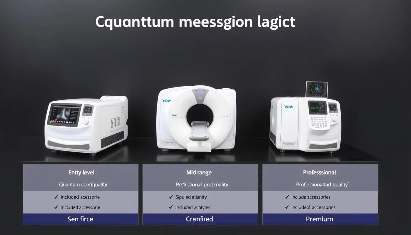Different price tiers of quantum resonance magnetic analyzers displayed with their features