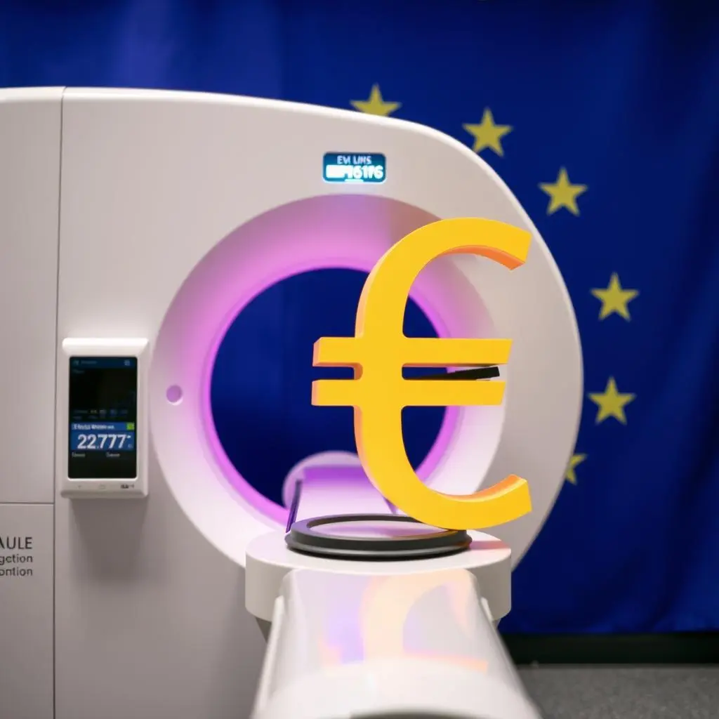 Euro sign with quantum analyzer machine