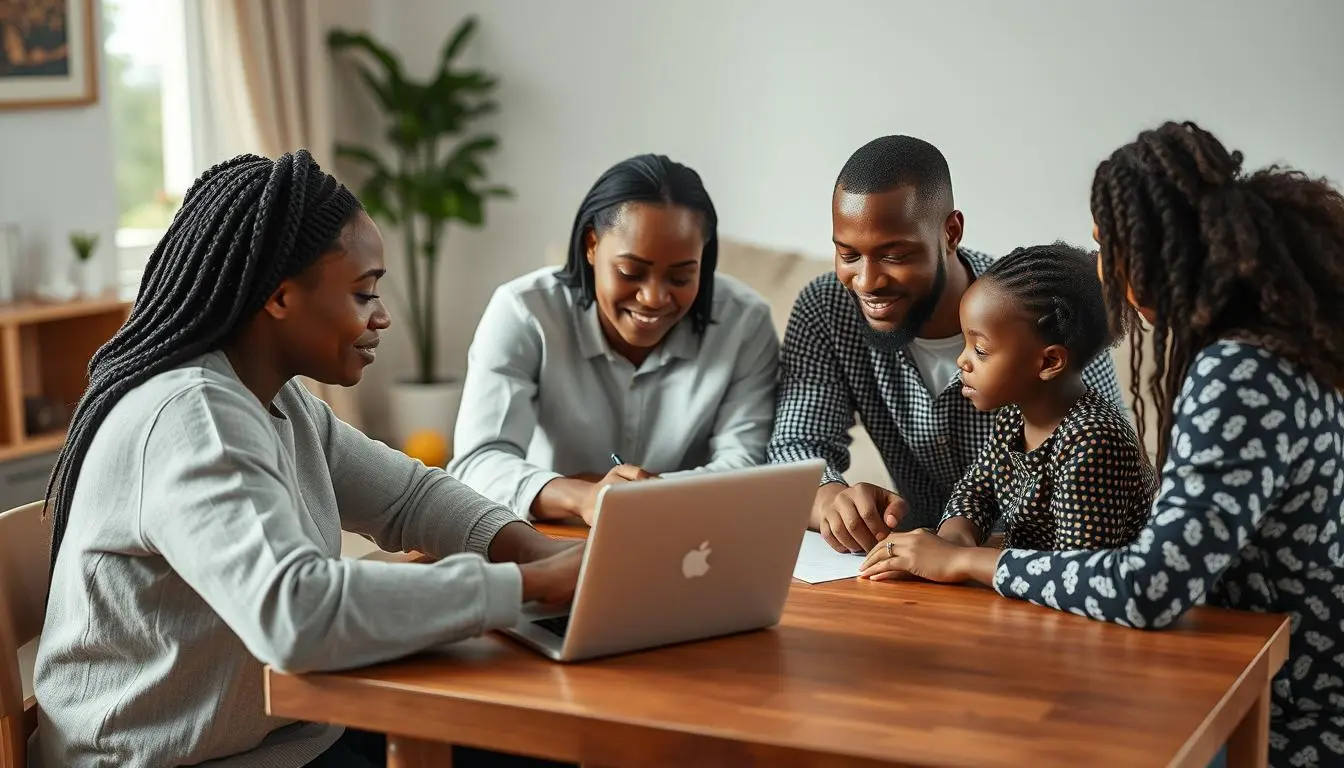 Family reviewing quantum resonance magnetic analyzer health reports at home