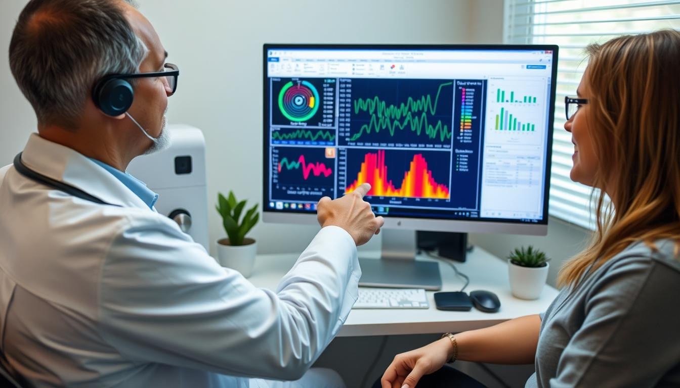 Healthcare practitioner reviewing QRMA test results with a patient