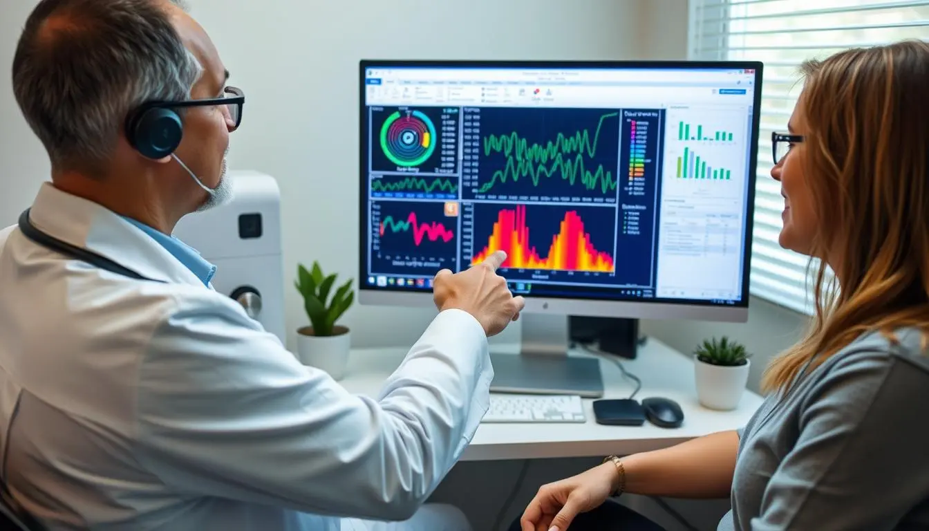 Healthcare practitioner reviewing QRMA test results with a patient Healthcare practitioner reviewing QRMA test results with a patient