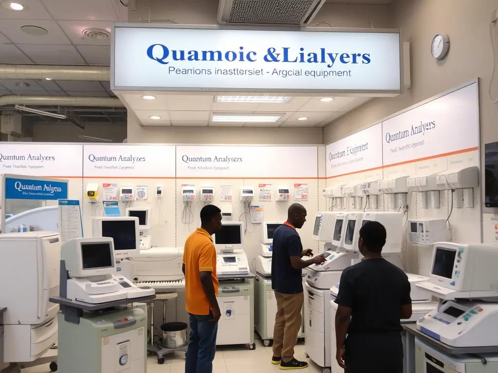 Nigerian medical equipment store displaying quantum analyzers