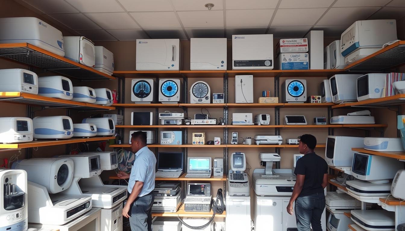 Nigerian medical equipment store displaying quantum resonance magnetic analyzers