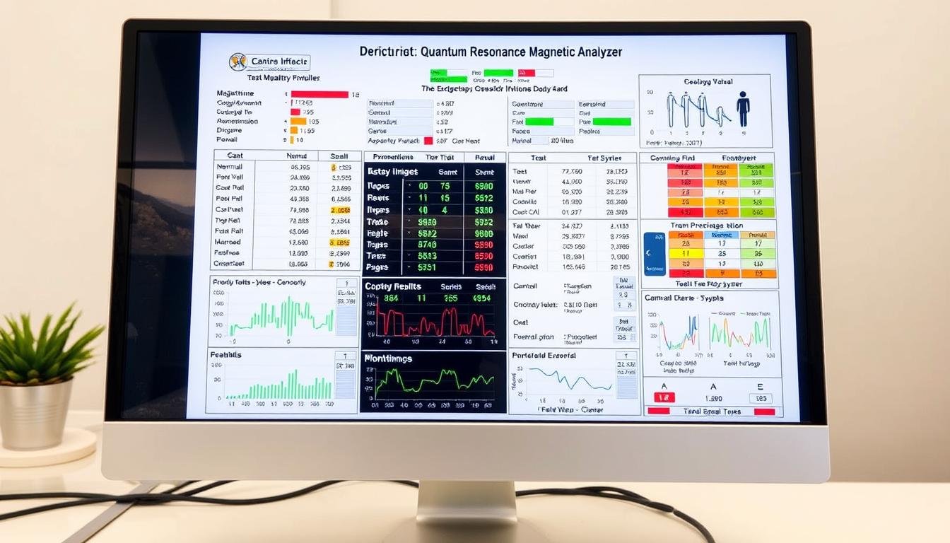 QRMA test report showing multiple health parameters with color-coded results