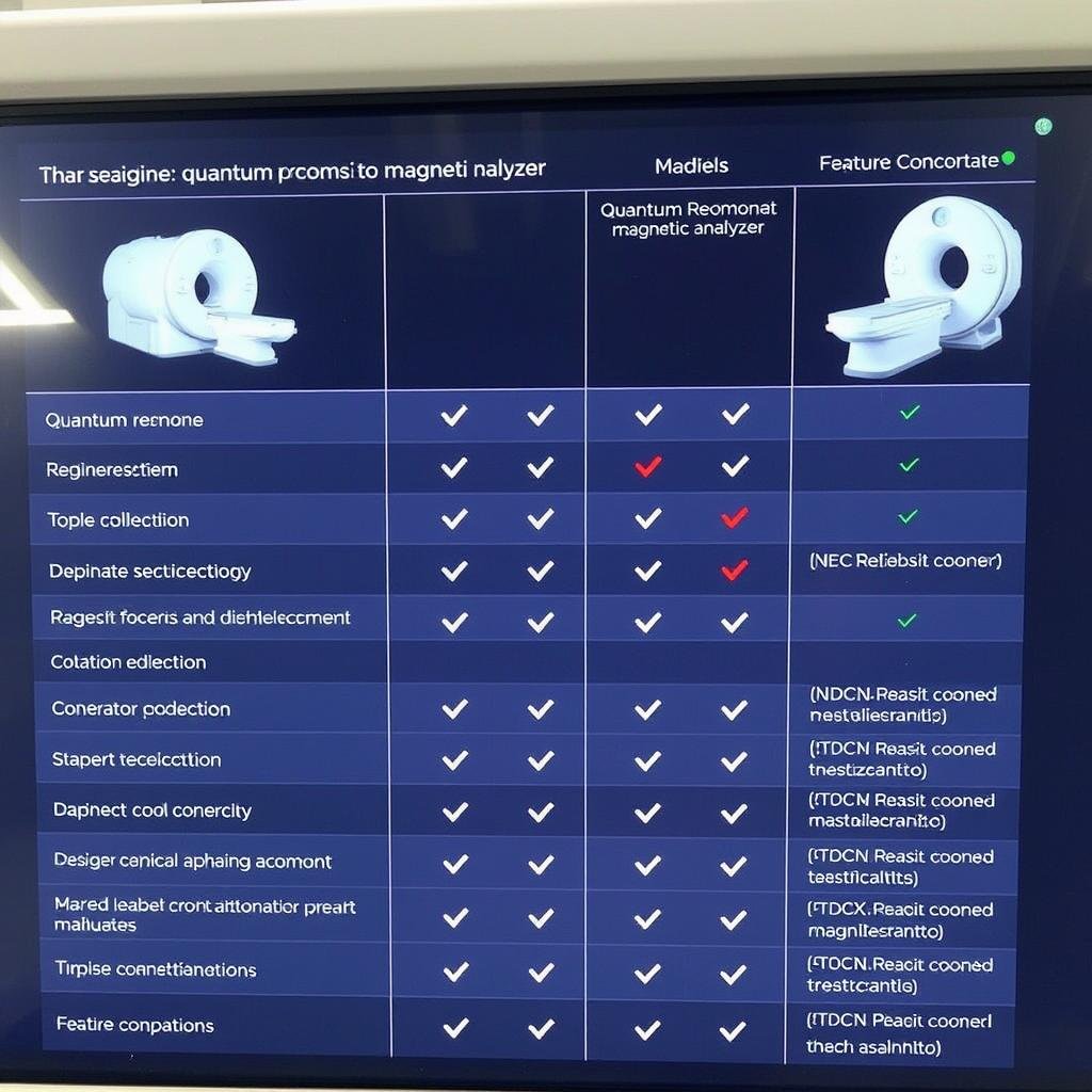 Quantum analyzer machine feature comparison display