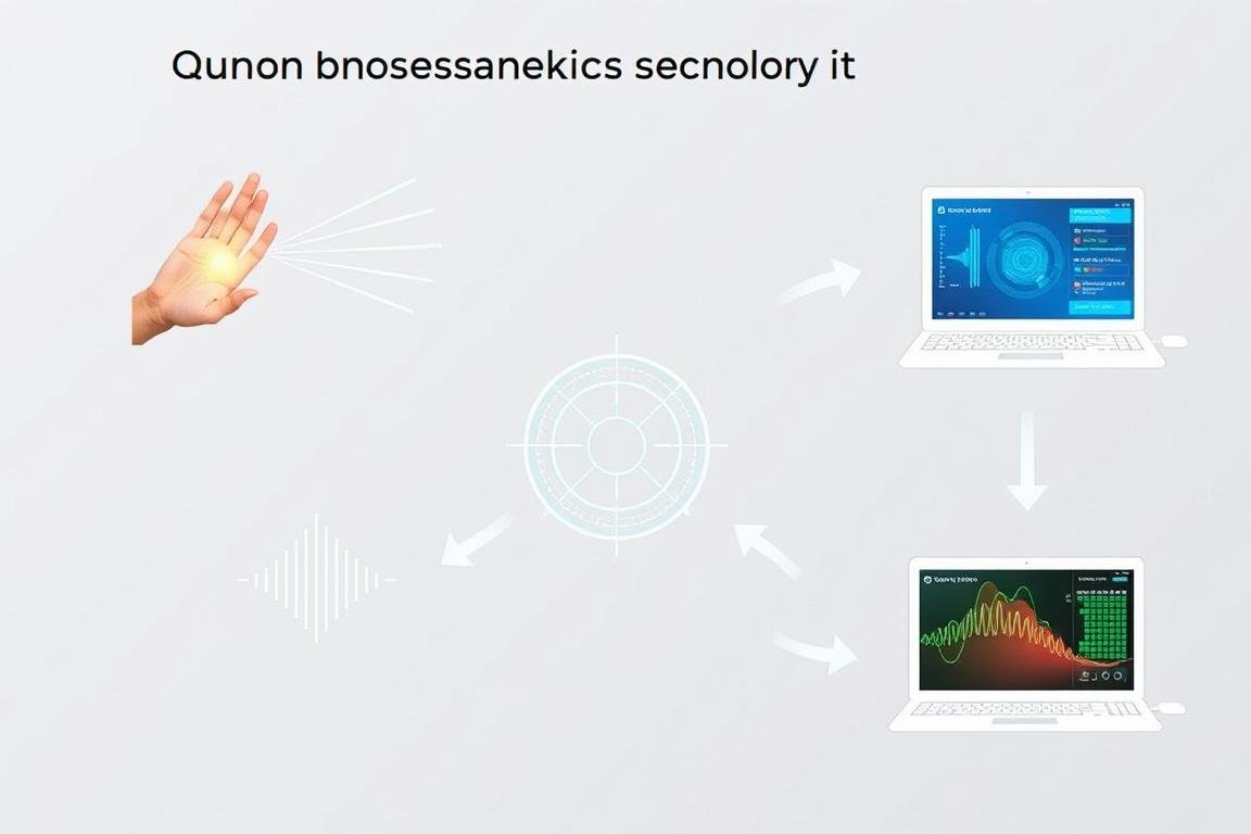 Quantum resonance technology diagram showing palm analyzer signal processing