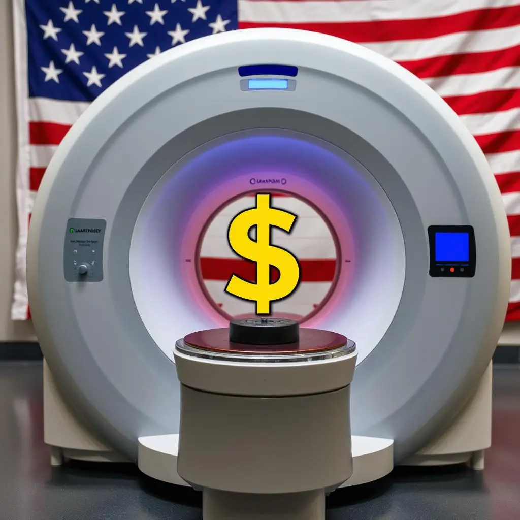US dollar sign with quantum analyzer machine