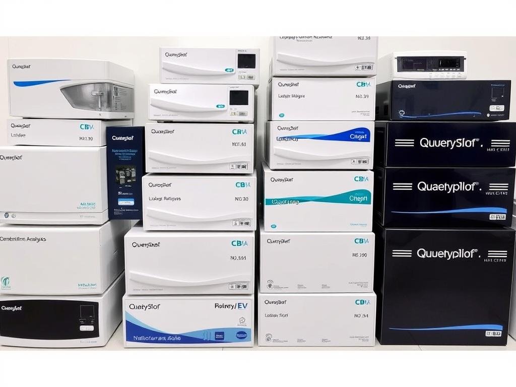 Various brands of quantum resonance magnetic analyzers displayed together Various brands of quantum resonance magnetic analyzers displayed together