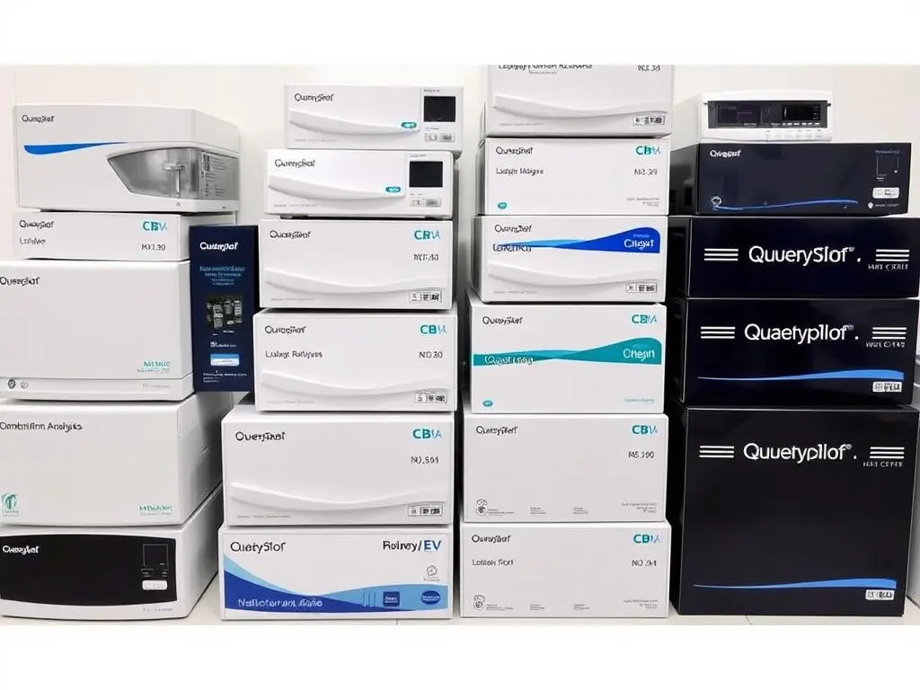 Various brands of quantum resonance magnetic analyzers displayed together