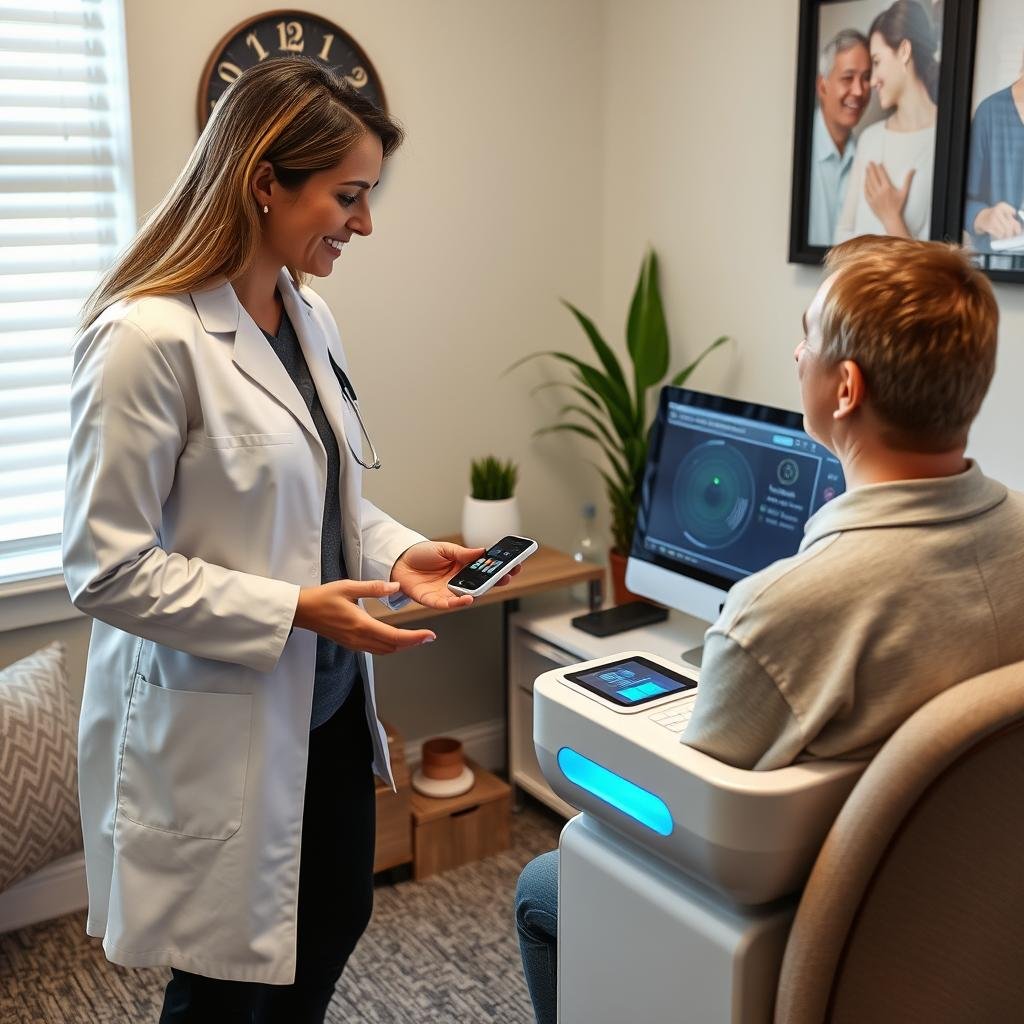 Wellness center using palm quantum health analyzer for client assessment