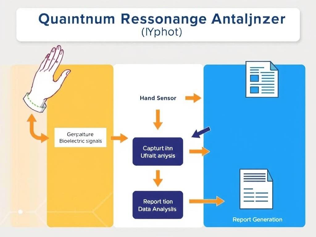 Diagram showing how Quantum Resonance Magnetic Analyzer captures and processes bioelectric signals Diagram showing how Quantum Resonance Magnetic Analyzer captures and processes bioelectric signals
