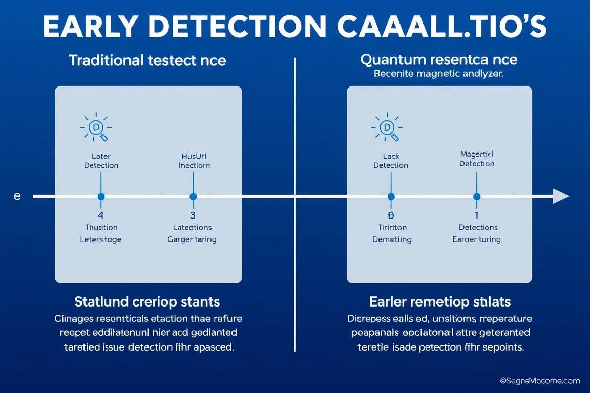 Early detection graph showing comparison between traditional testing and Quantum Resonance Magnetic Analyzer Early detection graph showing comparison between traditional testing and Quantum Resonance Magnetic Analyzer