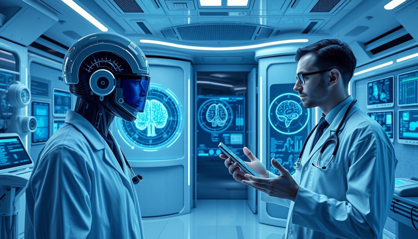 Futuristic medical facility integrating Quantum Resonance technology with AI diagnostics Futuristic medical facility integrating Quantum Resonance technology with AI diagnostics