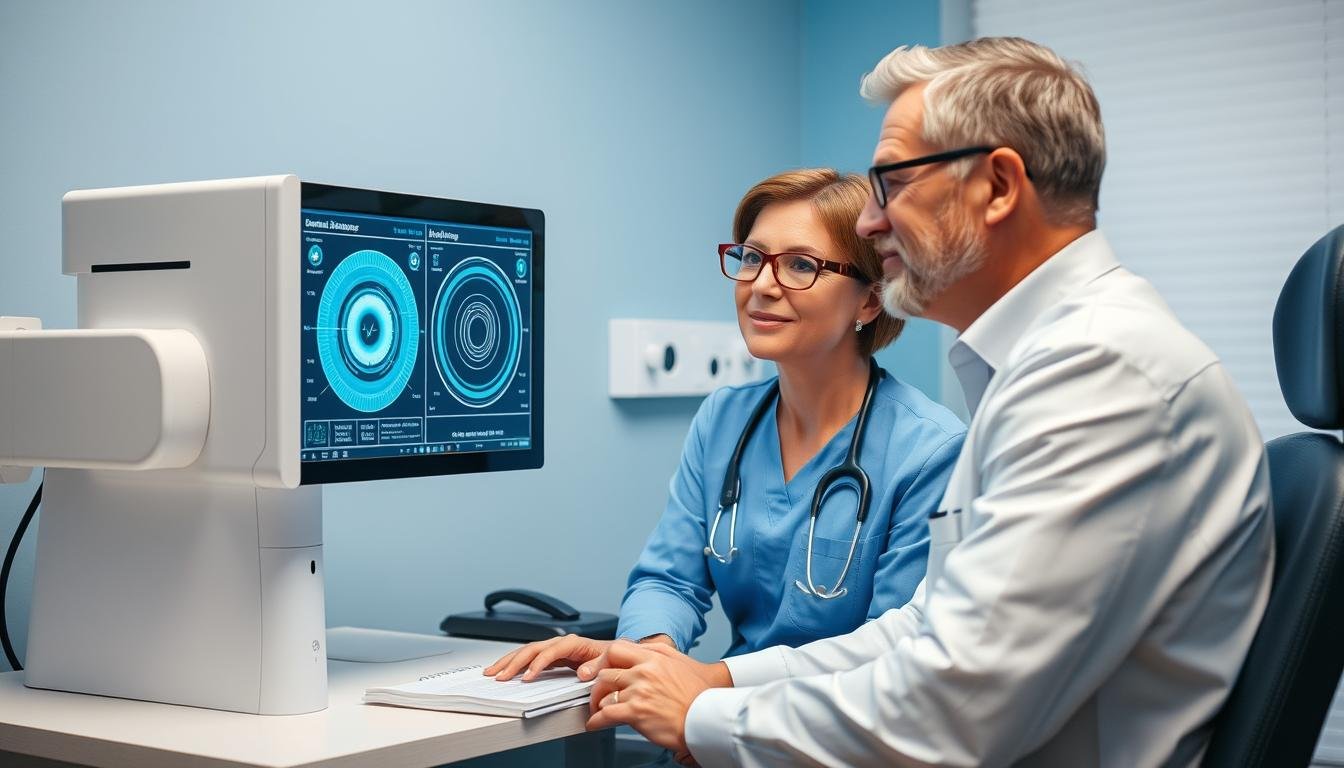 Healthcare professional confidently using Quantum Resonance Magnetic Analyzer with patient Healthcare professional confidently using Quantum Resonance Magnetic Analyzer with patient