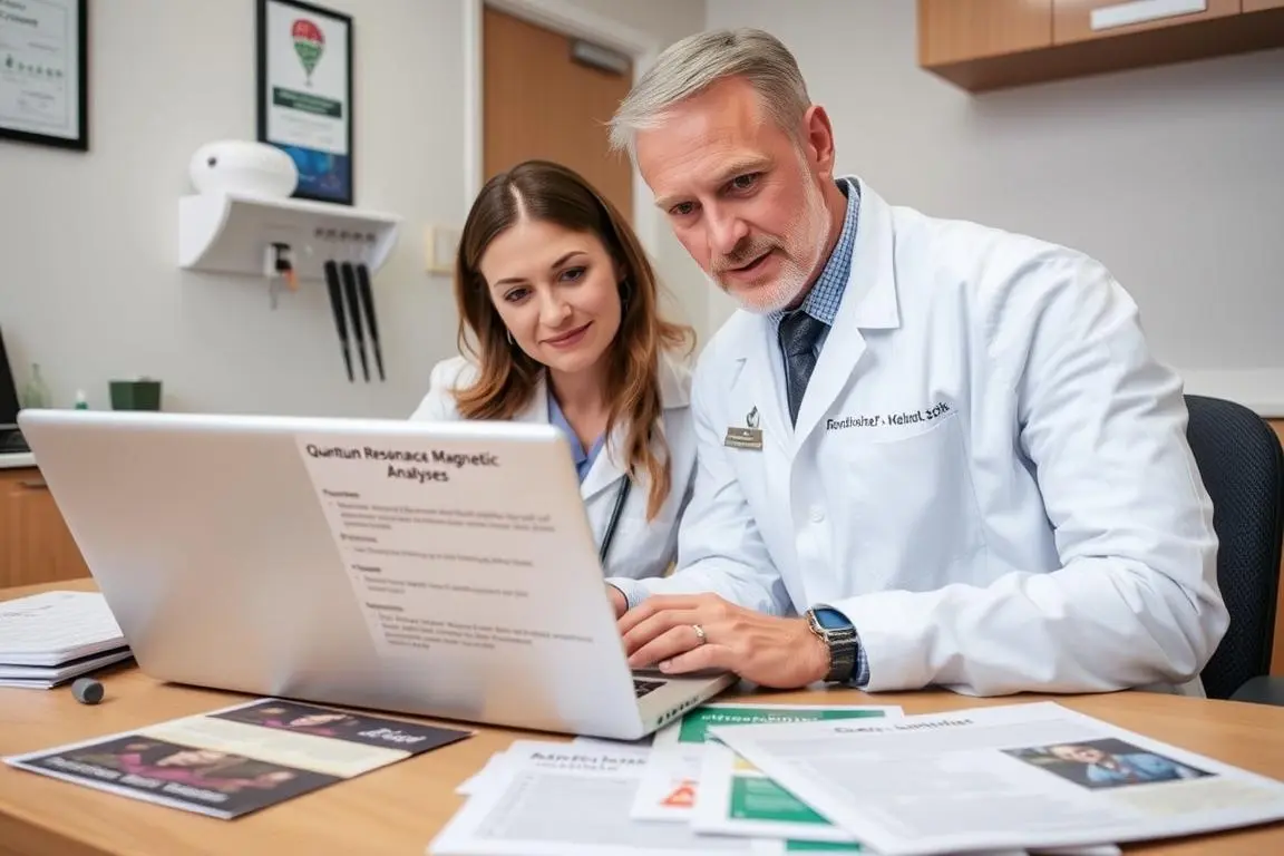 Healthcare professionals comparing Quantum Resonance Magnetic Analyzer training programs