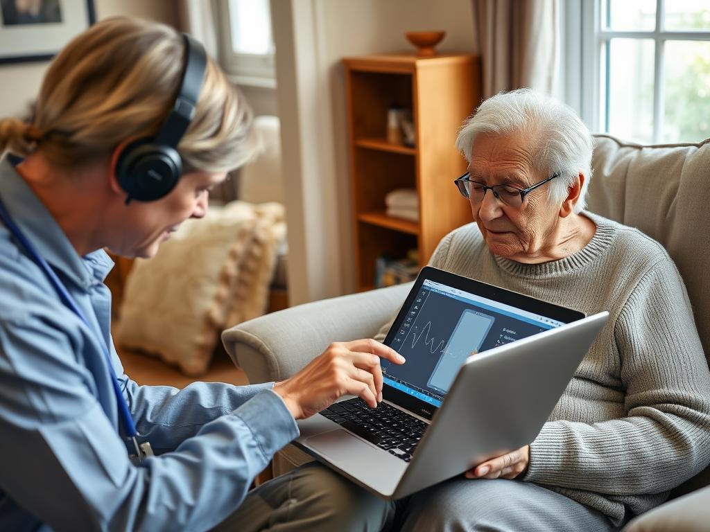Mobile practitioner using portable Quantum Resonance Magnetic Analyzer in home visit Mobile practitioner using portable Quantum Resonance Magnetic Analyzer in home visit
