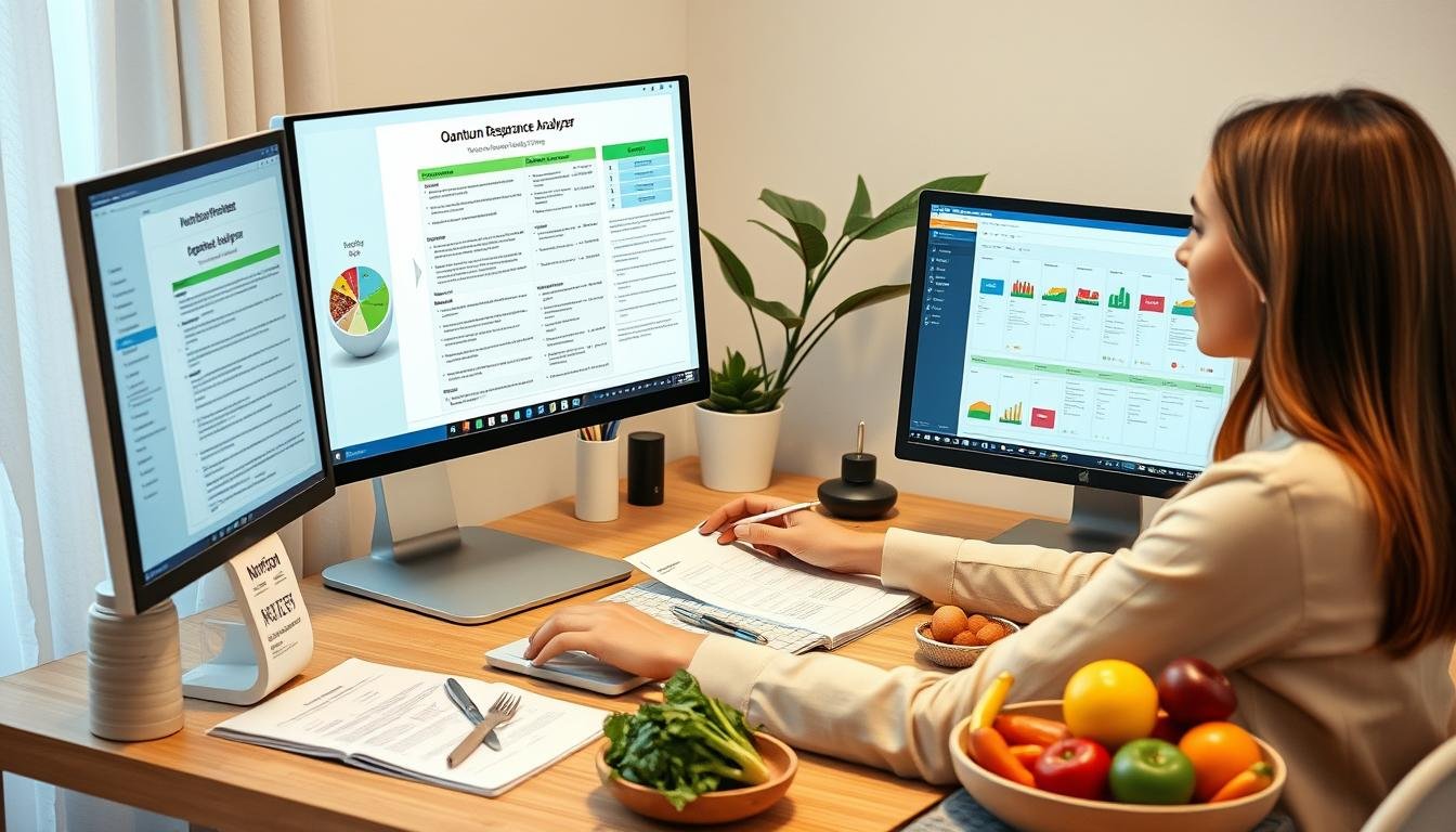 Nutritionist developing a personalized diet plan based on analyzer results Nutritionist developing a personalized diet plan based on analyzer results