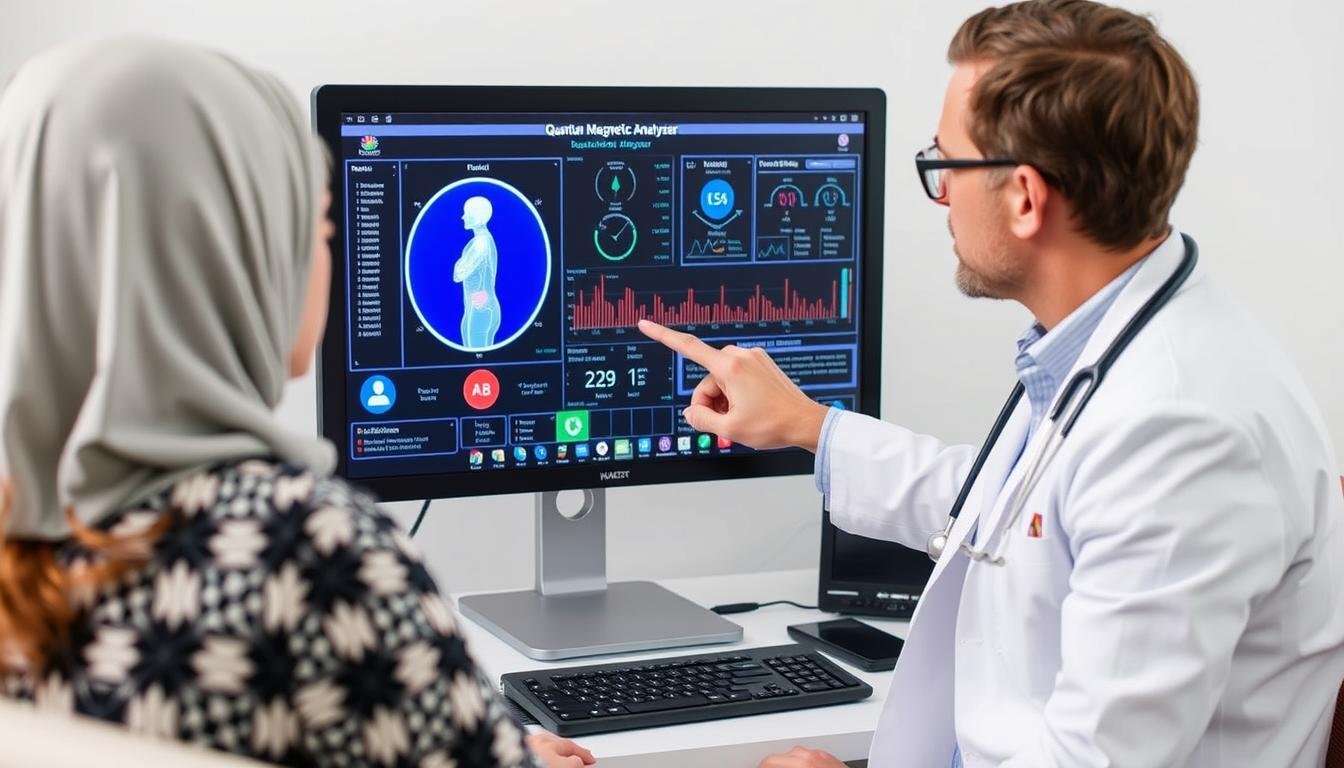 Patient reviewing Quantum Resonance analysis results with healthcare provider Patient reviewing Quantum Resonance analysis results with healthcare provider