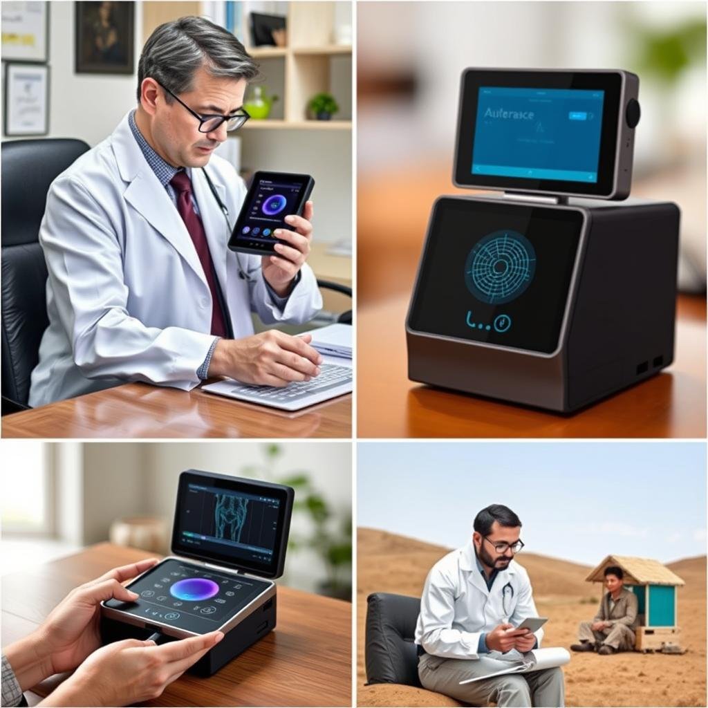 Portable Quantum Resonance Magnetic Analyzer being used in different settings Portable Quantum Resonance Magnetic Analyzer being used in different settings