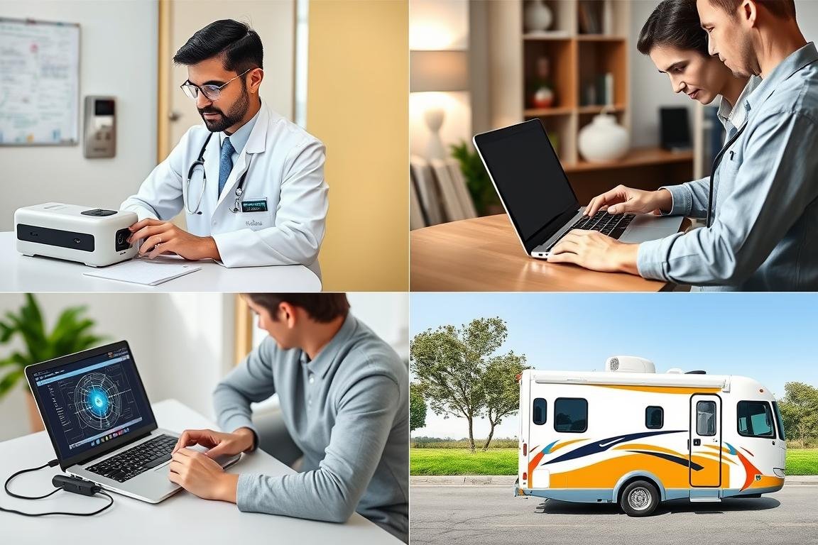 Portable Quantum Resonance Magnetic Analyzer in use in different settings Portable Quantum Resonance Magnetic Analyzer in use in different settings