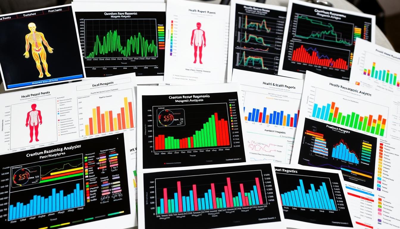 Sample health reports generated by the Quantum Resonance Magnetic Analyzer showing various health parameters Sample health reports generated by the Quantum Resonance Magnetic Analyzer showing various health parameters