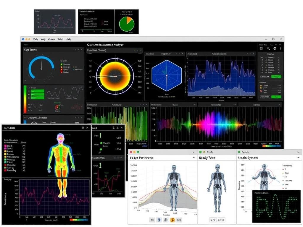 Software dashboard of Quantum Resonance Magnetic Analyzer showing multiple health parameters Software dashboard of Quantum Resonance Magnetic Analyzer showing multiple health parameters