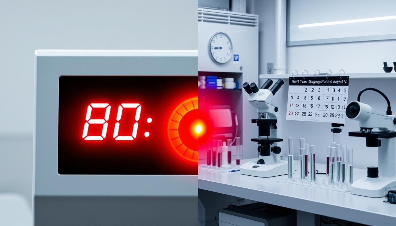 Split image comparing rapid Quantum Resonance analysis with traditional laboratory testing timeline Split image comparing rapid Quantum Resonance analysis with traditional laboratory testing timeline