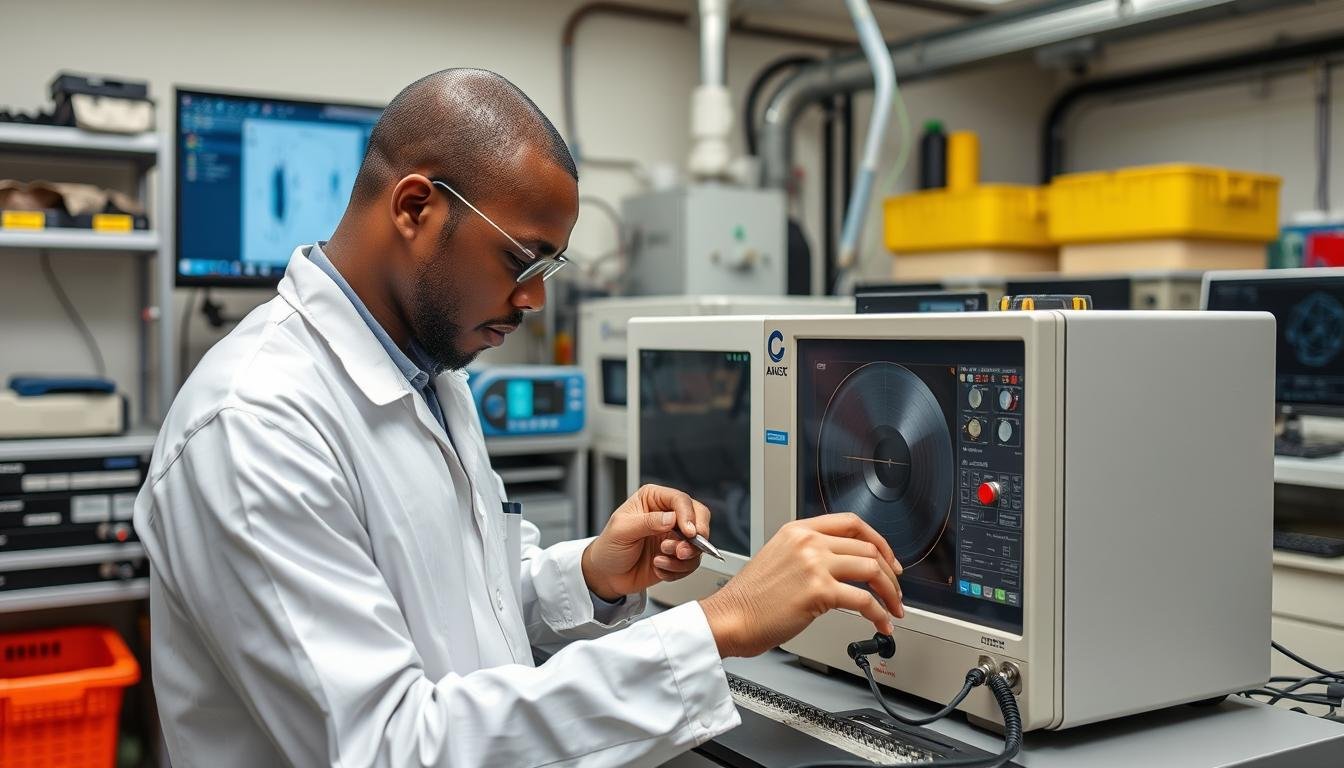 Technician performing maintenance on a Quantum Resonance Magnetic Analyzer Technician performing maintenance on a Quantum Resonance Magnetic Analyzer