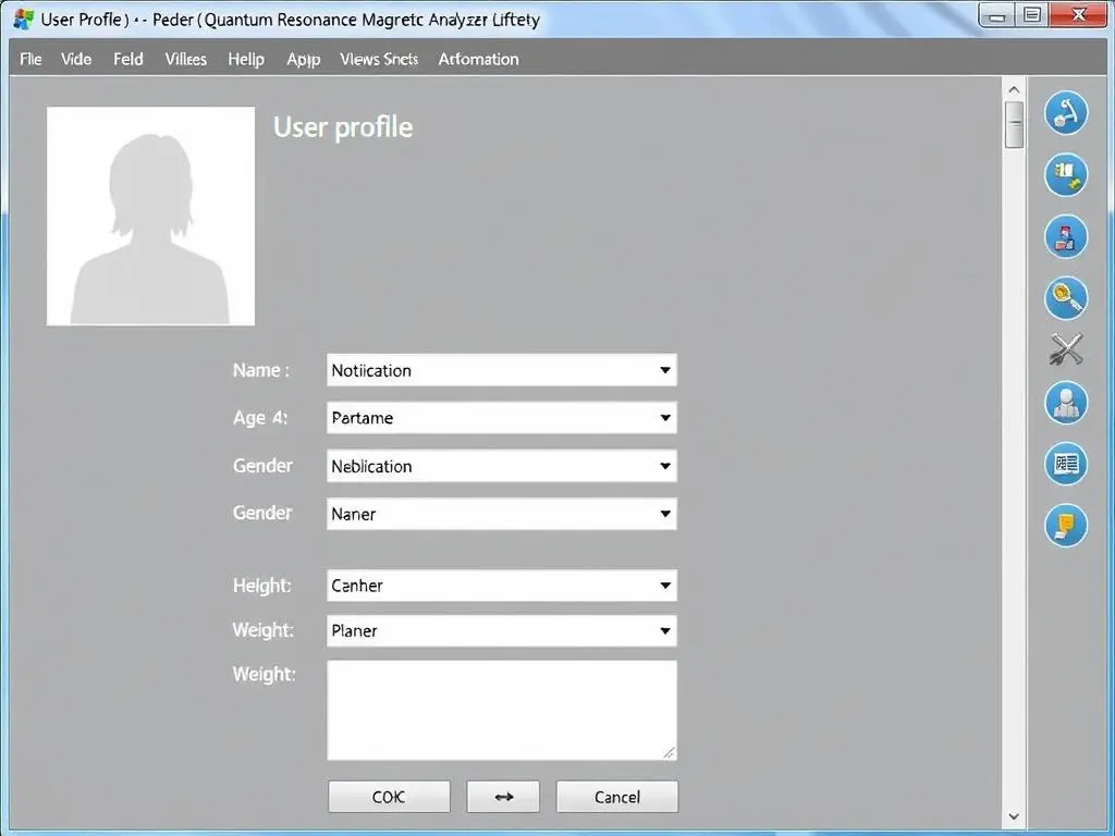 User profile creation screen in the analyzer software