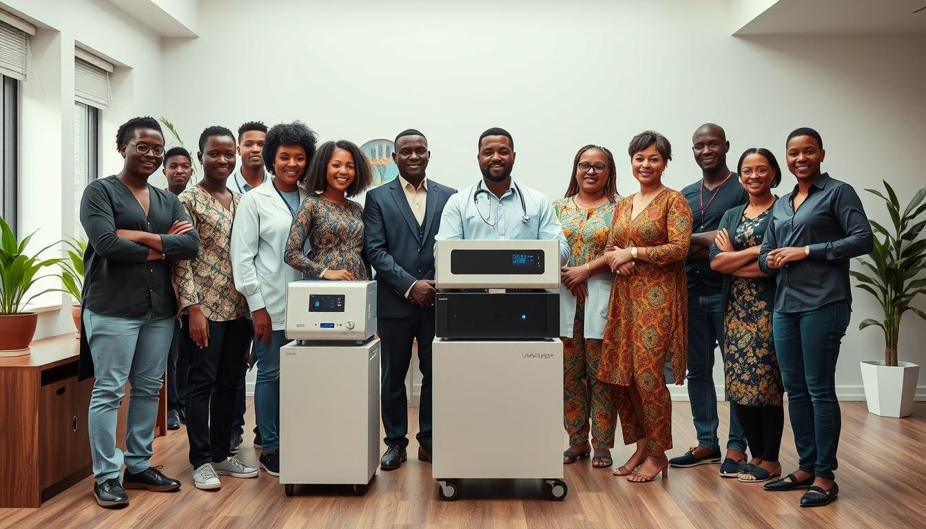 African wellness practitioners with Quantum Resonance Magnetic Analyzer technology