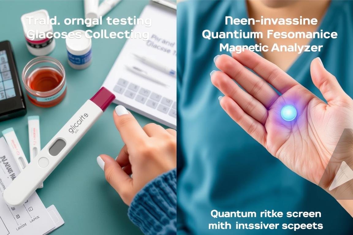 Comparison between traditional glucose testing and quantum resonance analysis Comparison between traditional glucose testing and quantum resonance analysis