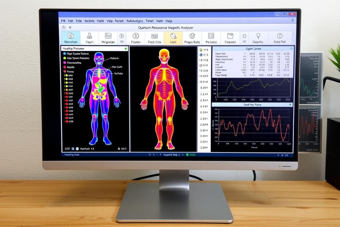 Computer screen showing Quantum Resonance Magnetic Analyzer software interface