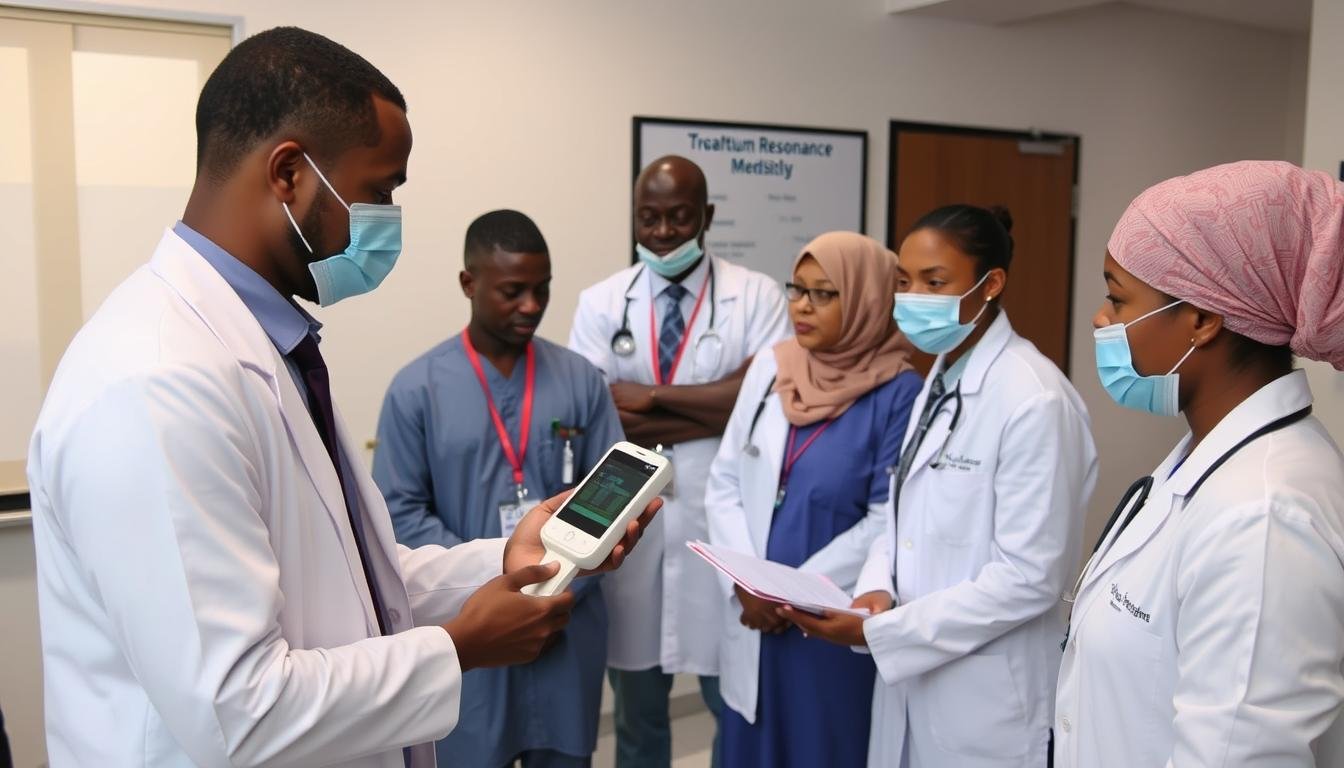 Healthcare professional receiving training on using the Quantum Resonance Magnetic Analyzer Healthcare professional receiving training on using the Quantum Resonance Magnetic Analyzer