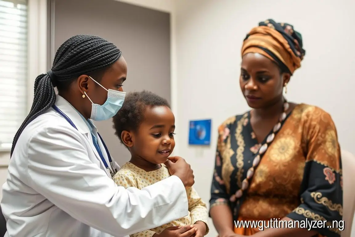 Healthcare professional using Quantum Resonance Magnetic Analyzer with a child patient