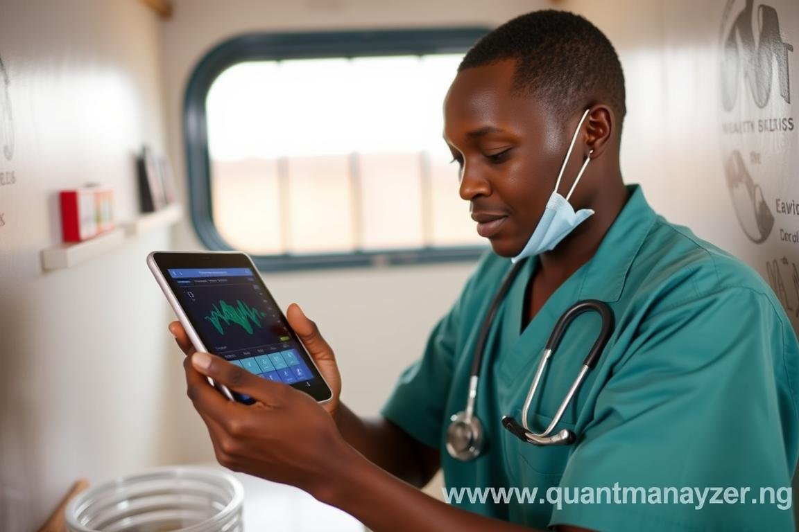Healthcare professional using mobile app connected to Quantum Resonance Magnetic Analyzer Healthcare professional using mobile app connected to Quantum Resonance Magnetic Analyzer