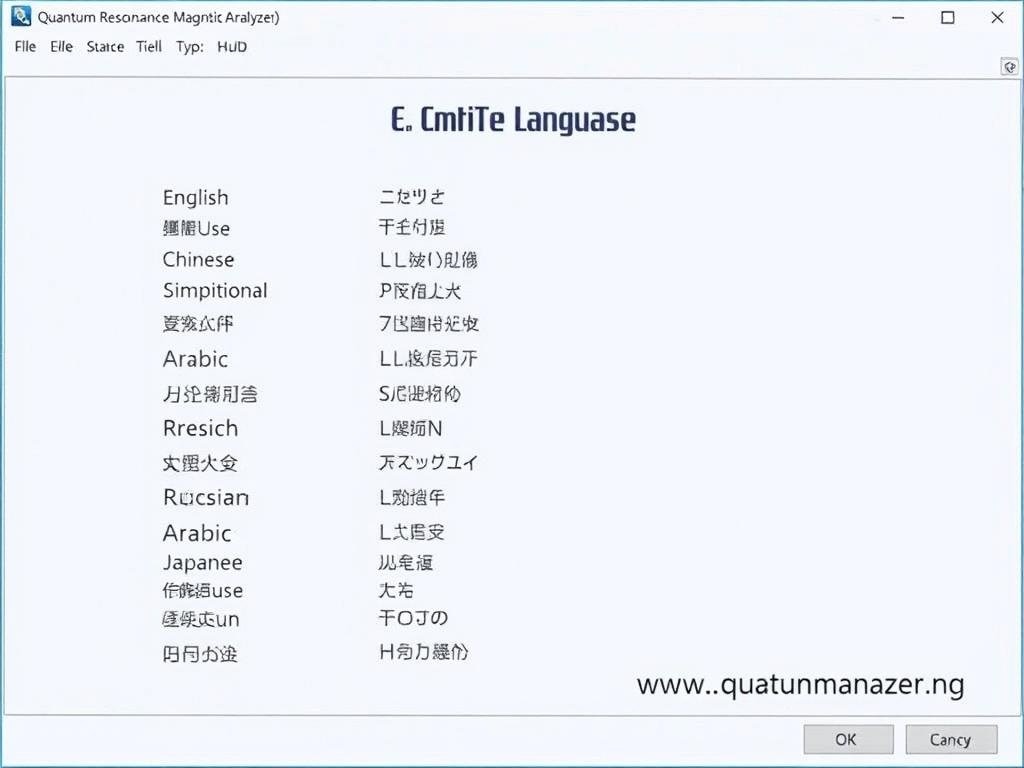Language selection screen in Quantum Resonance Magnetic Analyzer Software showing multiple language options