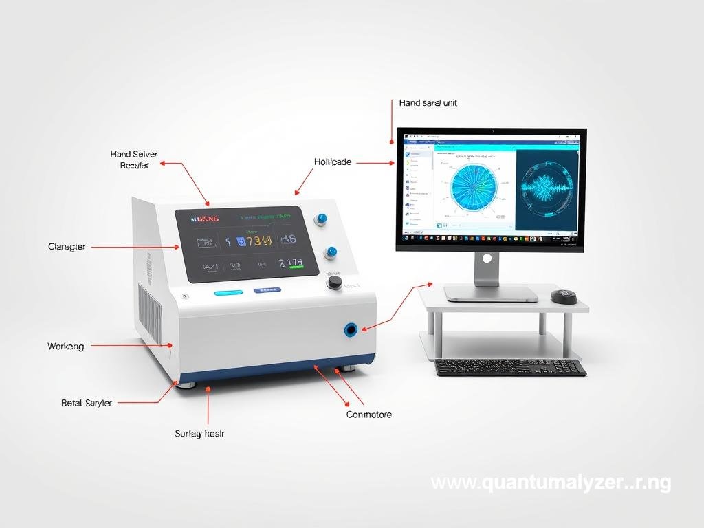 MAIKONG Quantum Resonance Magnetic Analyzer device with labeled components showing advanced technology MAIKONG Quantum Resonance Magnetic Analyzer device with labeled components showing advanced technology