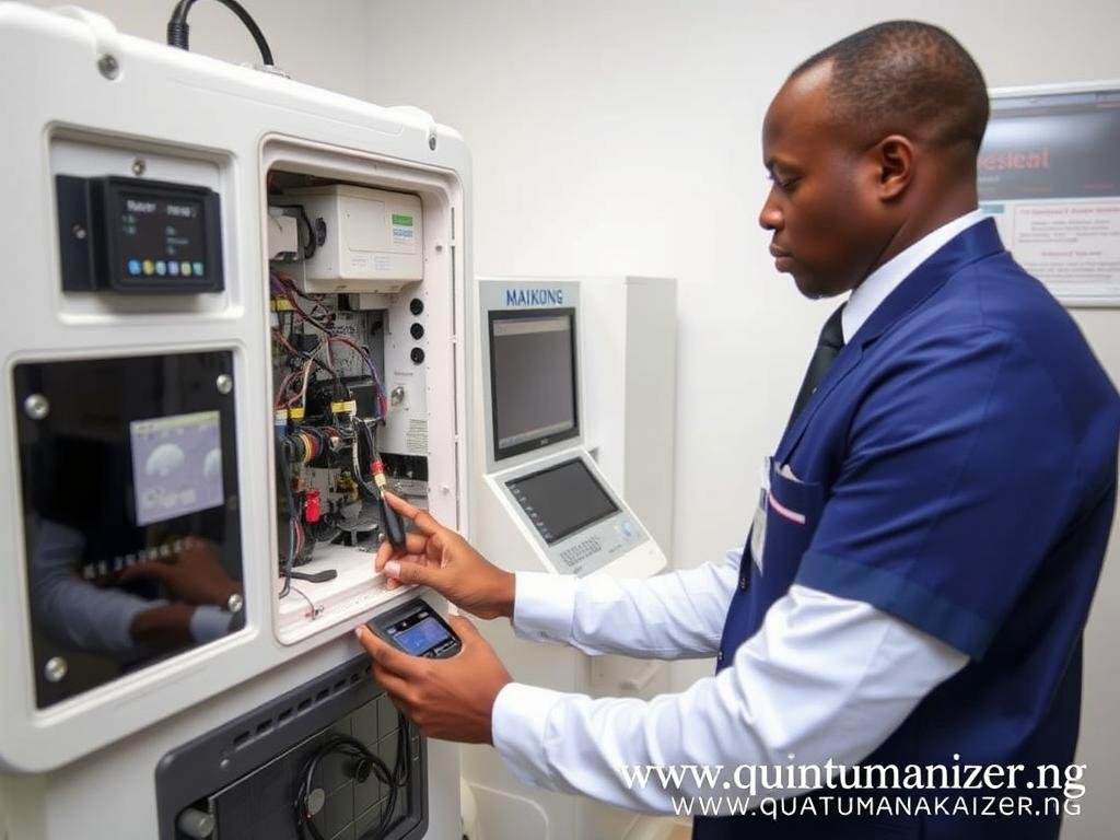MAIKONG technician calibrating a Quantum Resonance Magnetic Analyzer MAIKONG technician calibrating a Quantum Resonance Magnetic Analyzer